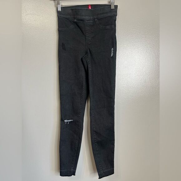 Spanx vintage distressed skinny jeans size xs black pull on edgy rocker punk - Picture 2 of 11